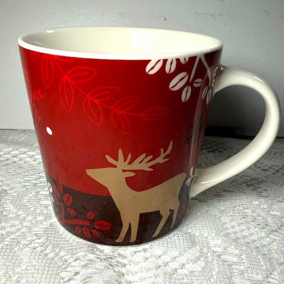 Starbucks 2009 Holiday Reindeer Coffee Mug – New Bone China, Red, Brown, Gold Ac - Picture 2 of 5